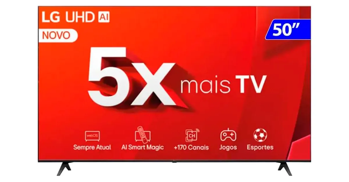 Smart TV 4K 50" LG UHD 50UT8050 Processador α5 Ger7 AI Alexa/Chromecast integrado Otimizador de Jogos webOS 24 Controle Smart Magic