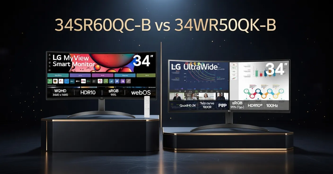 Monitor LG 34SR60QC-B vs 34WR50QK-B: qual vale a pena?