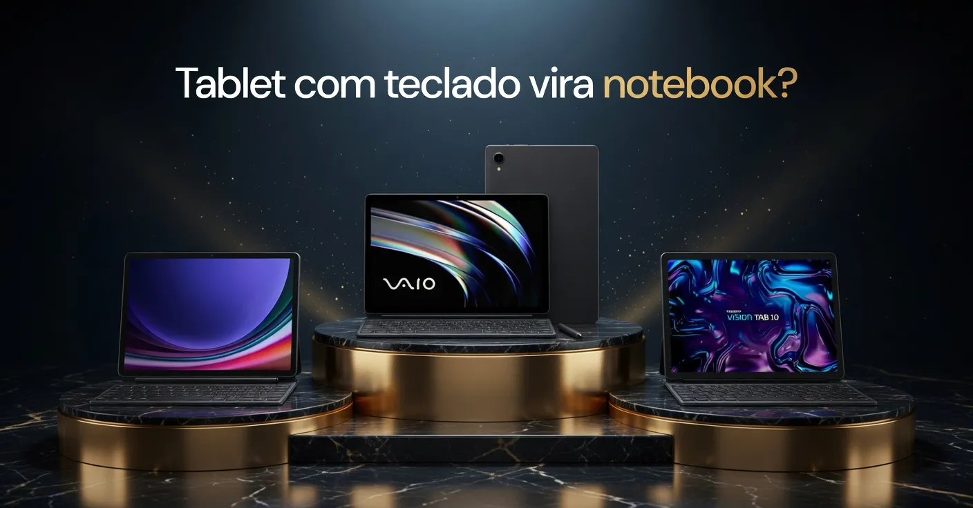 Tablet com teclado vira notebook